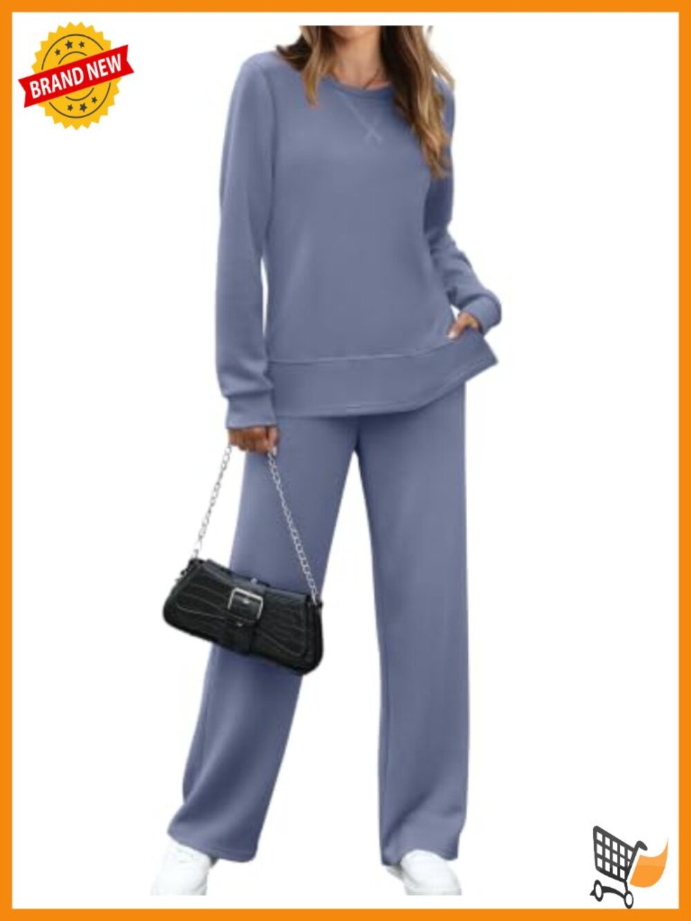 Women's 2 Piece Lounge Set Wide Leg Sweatsuit Crewneck Side Slit Tracksuit